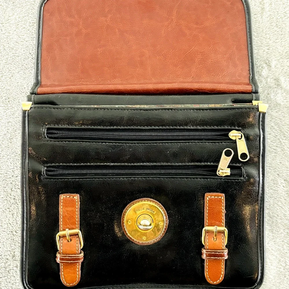 Vintage Rina‎ Rich Handbag Top Handle Purse Black Brown Leather Missing Strap